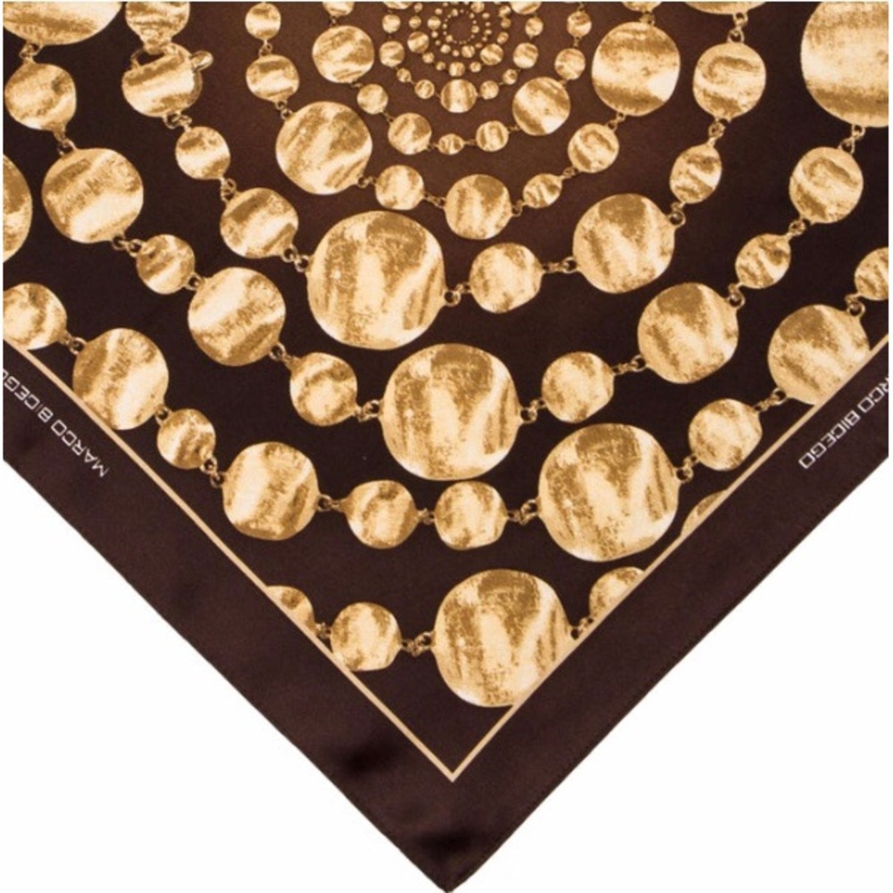 Marco Bicego Brown and Gold Square Silk Scarf